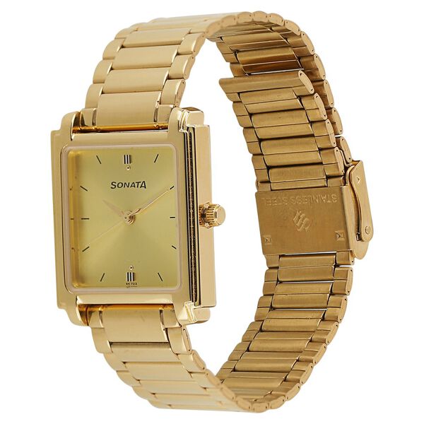 Sonata Quartz Analog Champagne Dial Metal Strap Watch for Men - image number 1