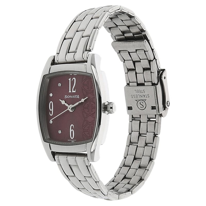 Sonata Quartz Analog Purple Dial Stainless Steel Strap Watch for Women - image number 1