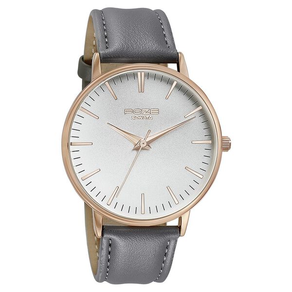 Sonata Poze Quartz Analog White Round Dial Grey Leather Strap Watch For Men - image number 2