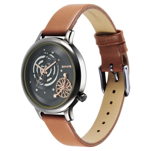 Sonata Unveil Quartz Analog Grey Dial Leather Strap Watch for Women - image number 1