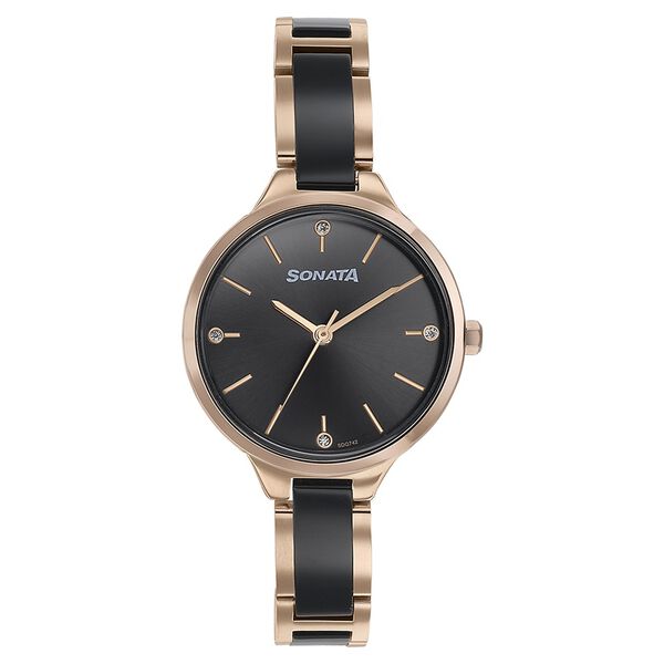 Sonata Quartz Analog Black Dial Two Toned Stainless Steel Strap Watch For Women - image number 1
