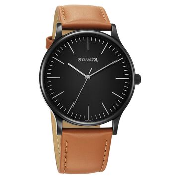 Sonata Aspire Quartz Analog Black Dial Leather Strap Watch For Men