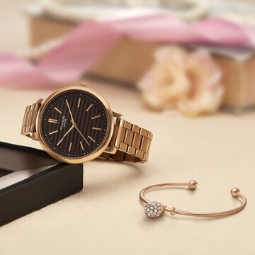 Sonata Poze Quartz Analog Brown Dial Brown Color Stainless Steel Strap Watch For Women