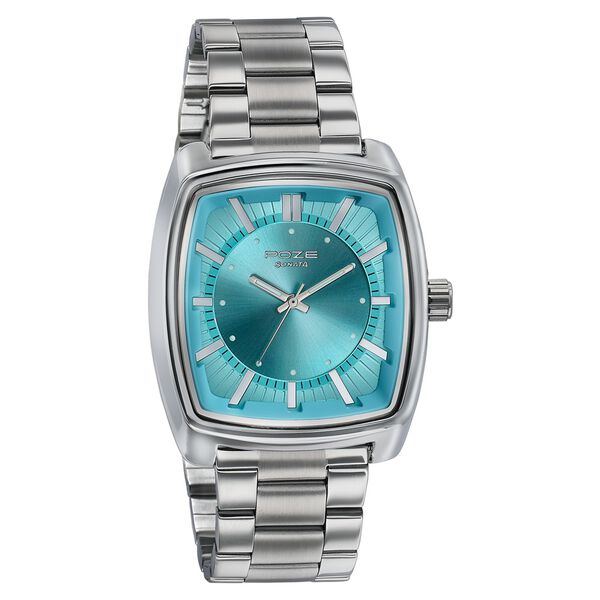 Poze Poze Quartz Analog Tiffany Blue Dial Silver Metal Strap Watch For Men - image number 2