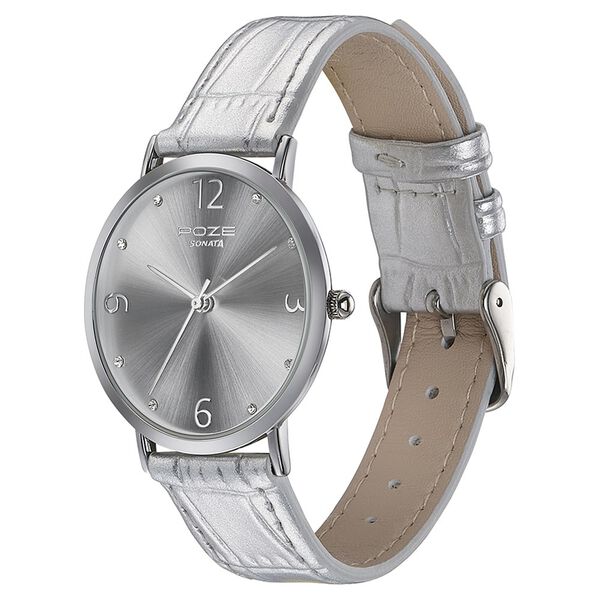 Sonata Poze Quartz Analog Silver Dial Leather Strap Watch for Women - image number 3