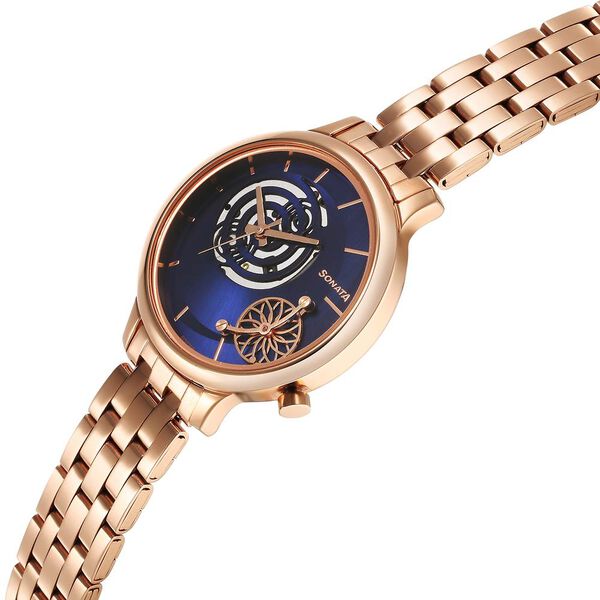 Sonata Unveil Quartz Analog Blue Dial Metal Strap Watch for Women - image number 2