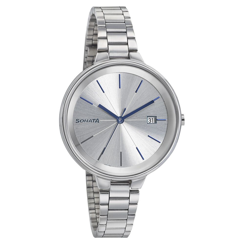 Buy Online Sonata Mission Mangal Silver Dial Women Watch With Stainless Steel Strap nn8159sm01 Sonata