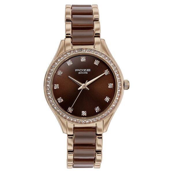 Sonata Poze Quartz Analog Brown Dial Metal & Plastic Strap Watch for Women - image number 1