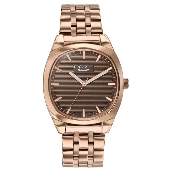 Poze By Sonata Quartz Analog Grey Dial Rose Gold Metal Strap Watch For Men - image number 1