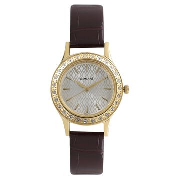 Sonata Stardust Silver Dial Women Watch With Leather Strap