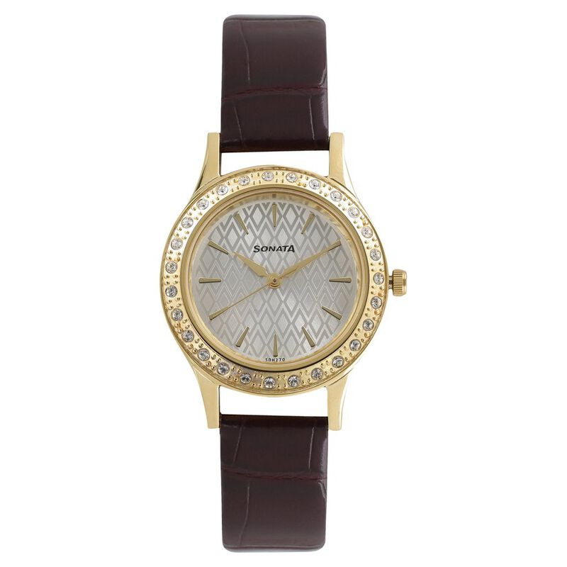 Sonata Stardust Silver Dial Women Watch With Leather Strap - image number 0