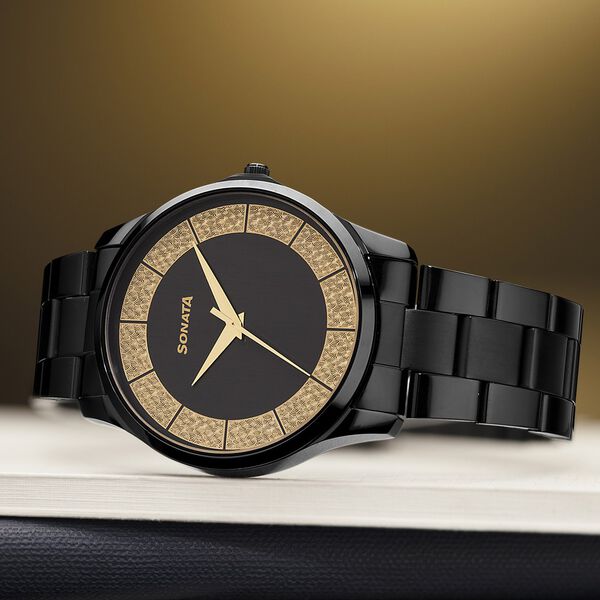Sonata Traditional Essentials Quartz Analog Multicoloured Dial Black Metal Strap Watch For Men - image number 0