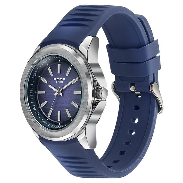 Poze Poze Quartz Analog Blue Dial Blue Silicone Strap Watch For Men - image number 4