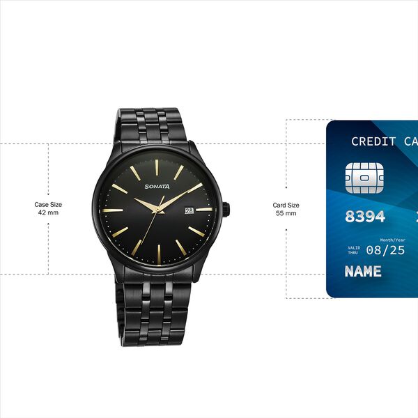 Sonata Eternia Quartz Analog with Date Black Dial Metal Strap Watch For Men - image number 3