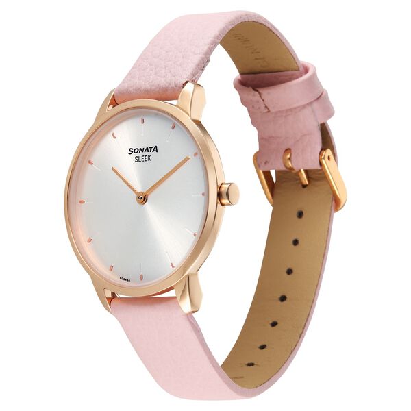 Sonata Sleek Women Silver Dial Blush Pink Leather Strap Watch - image number 1