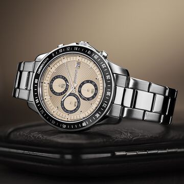Sonata Chronos Quartz Analog with Date Champagne Dial Silver Colour Stainless Steel Strap Watch For Men