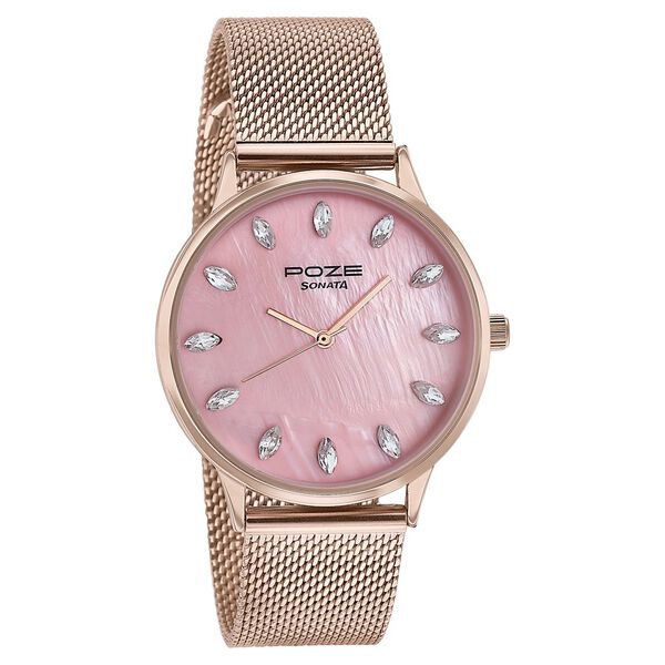Sonata Poze Quartz Analog Pink Dial Metal Strap Watch For Women - image number 2