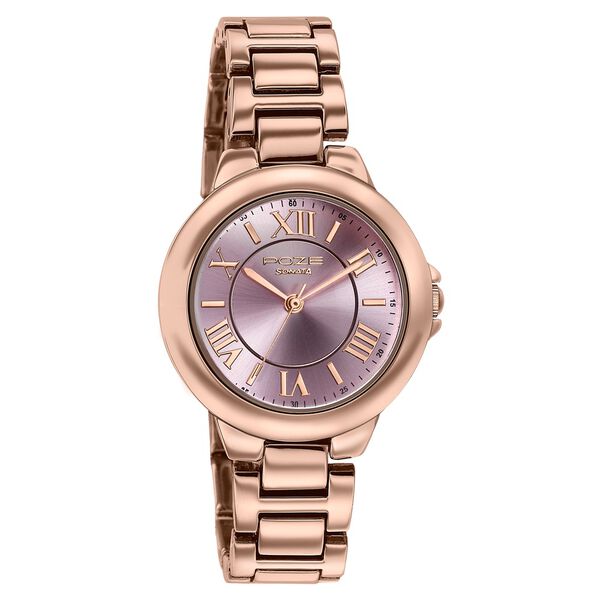 Poze By Sonata Quartz Analog Pink Dial Rose Gold Metal Strap Watch For Women - image number 2