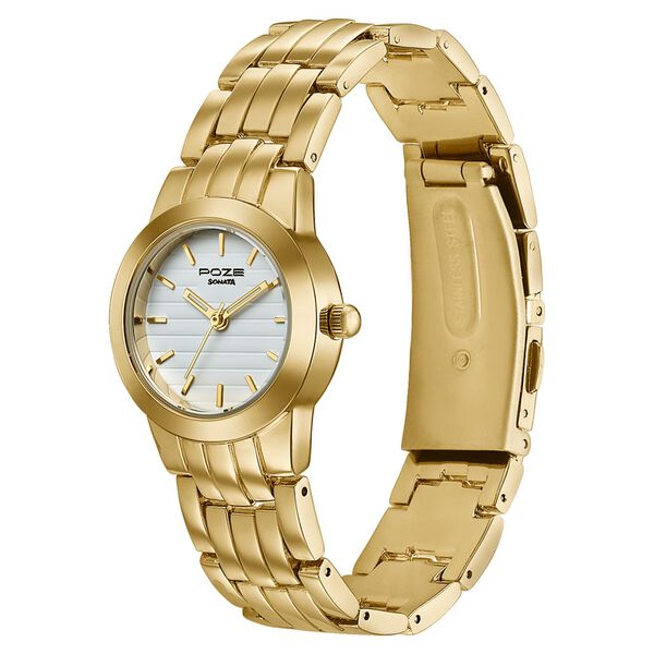 Poze Poze Quartz Analog Off White Dial Golden Metal Strap Watch For Women - image number 4