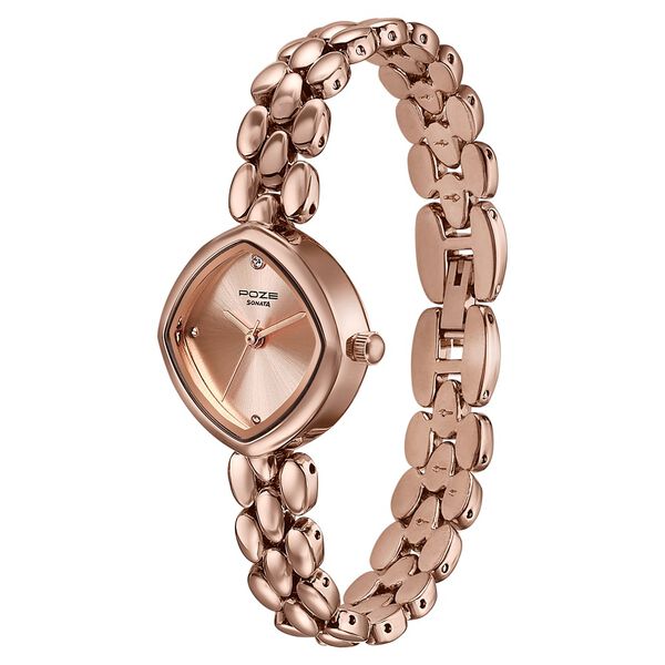 Poze Poze Quartz Analog Pink Dial Rose Gold Metal Strap Watch For Women - image number 4