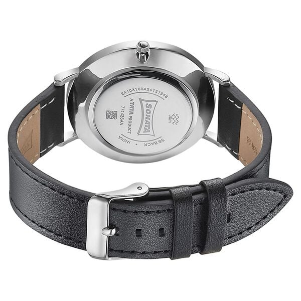 Sonata Quartz Analog with Date Silver Dial Black Leather Strap Watch For Men - image number 5