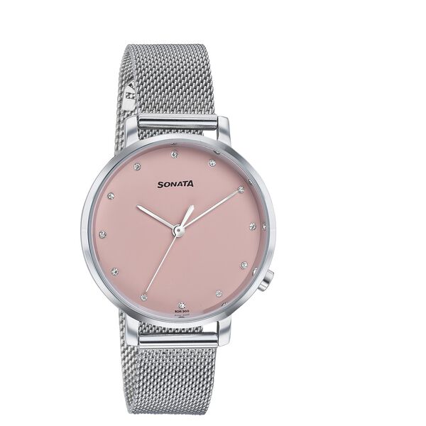 Sonata Elegent Essentials Quartz Analog Pink Dial Stainless Steel Strap Watch For Women - image number 1