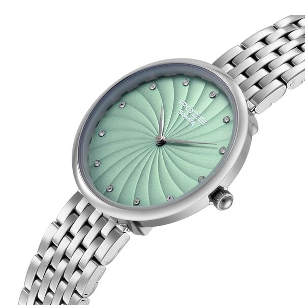 Poze By Sonata Quartz Analog Green Dial Silver Metal Strap Watch For Men - image number 4