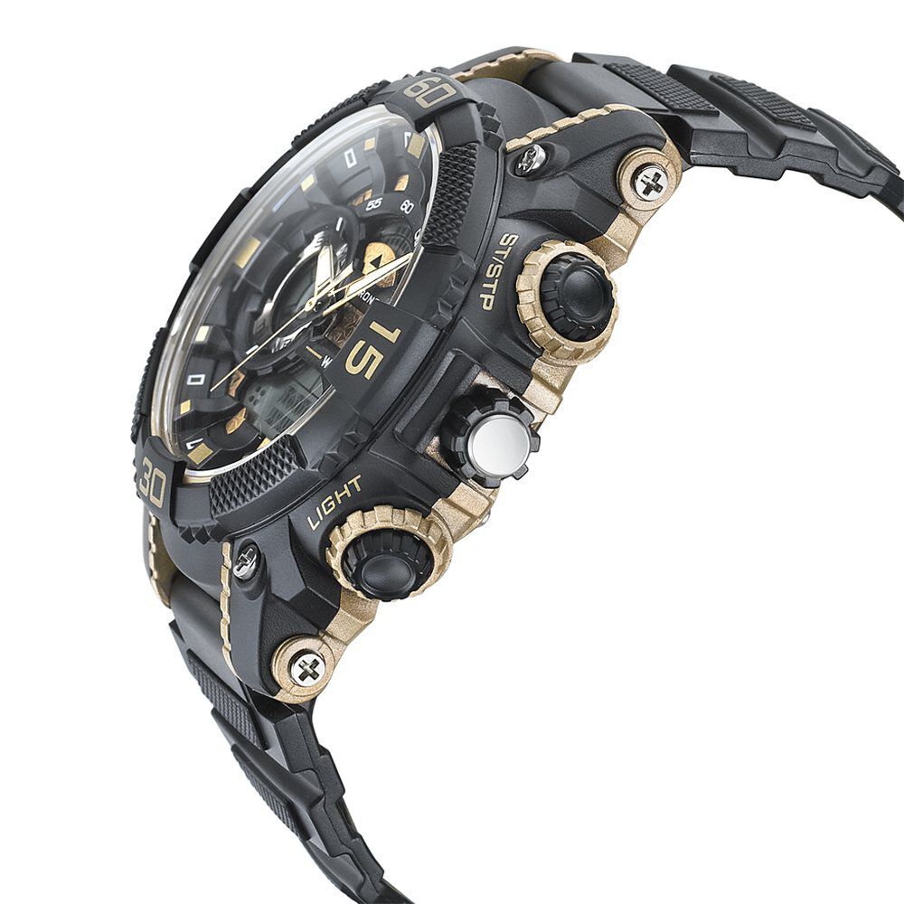 Buy Online SF Quartz Analog Digital Golden Dial PU Strap Watch for
