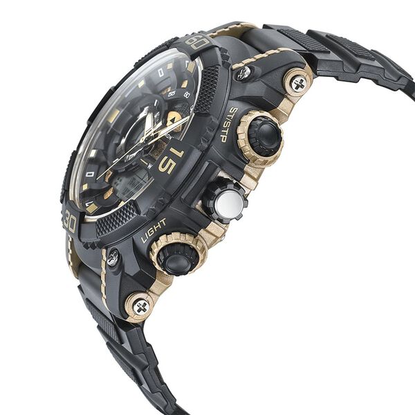 SF Quartz Analog Digital Golden Dial PU Strap Watch for Men - image number 2