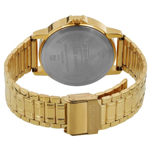Sonata Quartz Analog with Day and Date Champagne Dial Stainless Steel Strap Watch for Men - image number 3