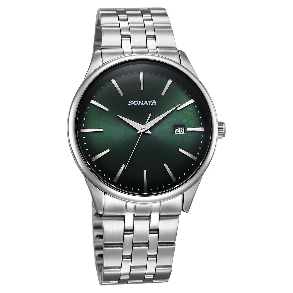 Sonata Eternia Quartz Analog with Date Green Dial Metal Strap Watch For Men-picture-17