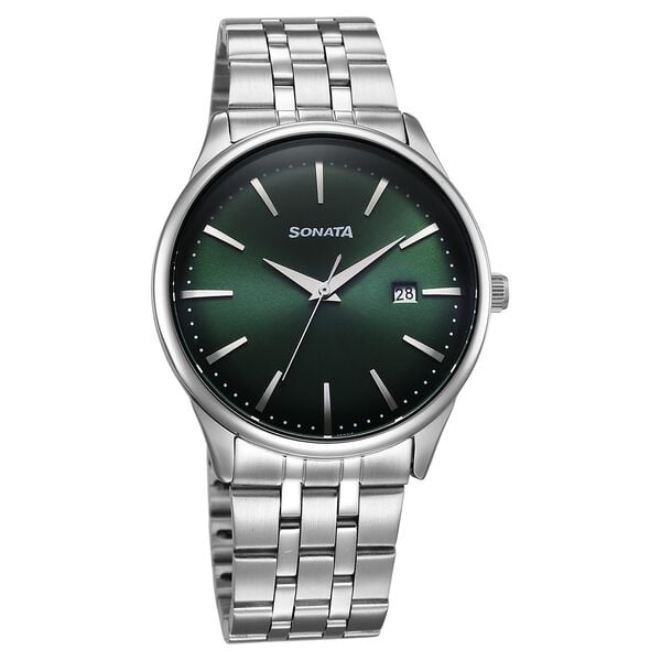 Sonata Eternia Quartz Analog with Date Green Dial Metal Strap Watch For Men - image number 0