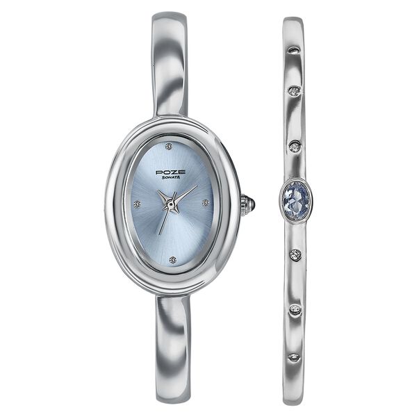 Poze Poze Quartz Analog Blue Dial Silver Metal Strap Watch For Women - image number 1