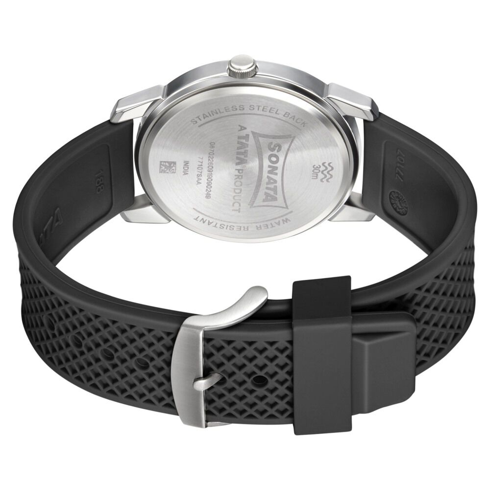 Buy Online Sonata Smart Plaid Quartz Analog Black Dial TPU Strap Watch for Men np77107sp02w Sonata
