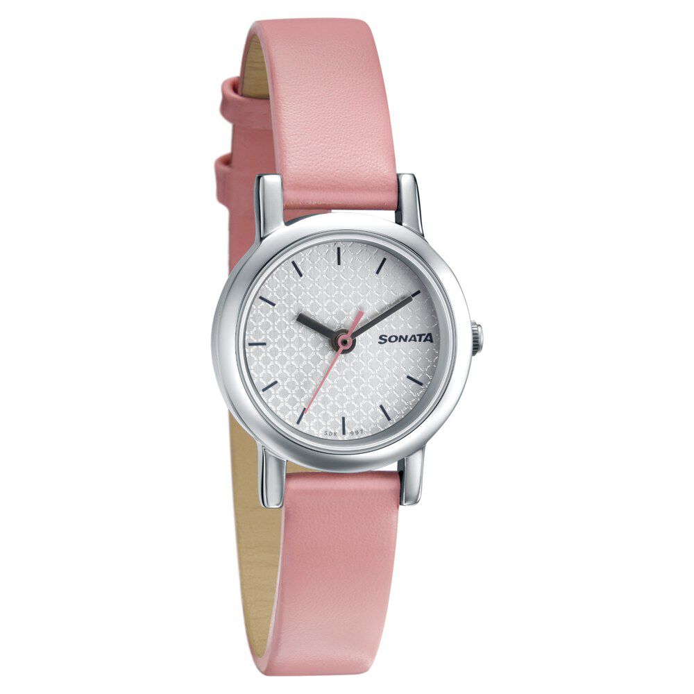 Buy Online Sonata Splash White Dial Women Watch With Leather Strap ns8976sl15 Sonata