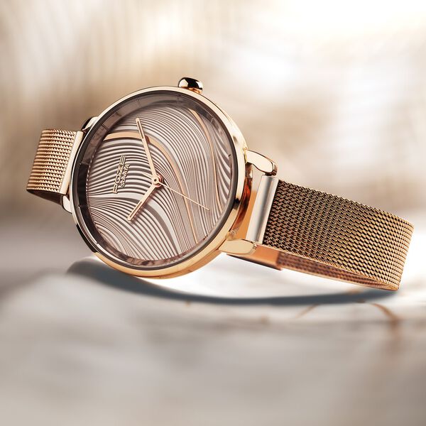 Sonata Poze Quartz Analog Rose Gold Dial Mesh Strap Watch for Women - image number 0