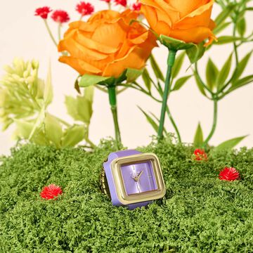 Ring Watch By Sonata Quartz Analog Purple Dial Golden Metal Strap Watch For Women