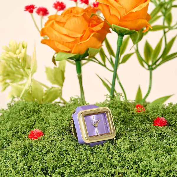 Ring Watch By Sonata Quartz Analog Purple Dial Golden Metal Strap Watch For Women - image number 0