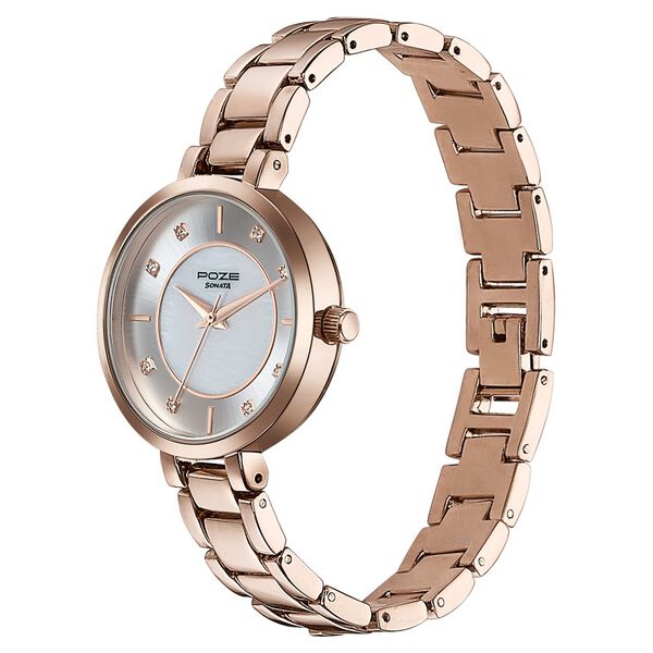Sonata Poze Quartz Analog White Dial Metal Strap Watch For Women - image number 3