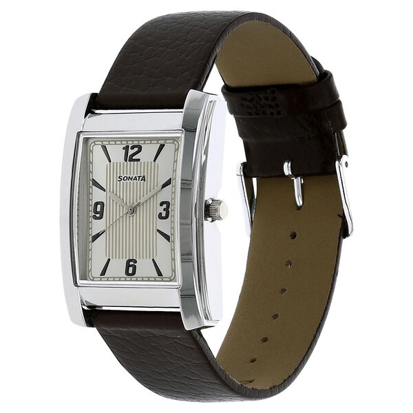 Sonata Quartz Analog Silver Dial Leather Strap Watch for Men - image number 1