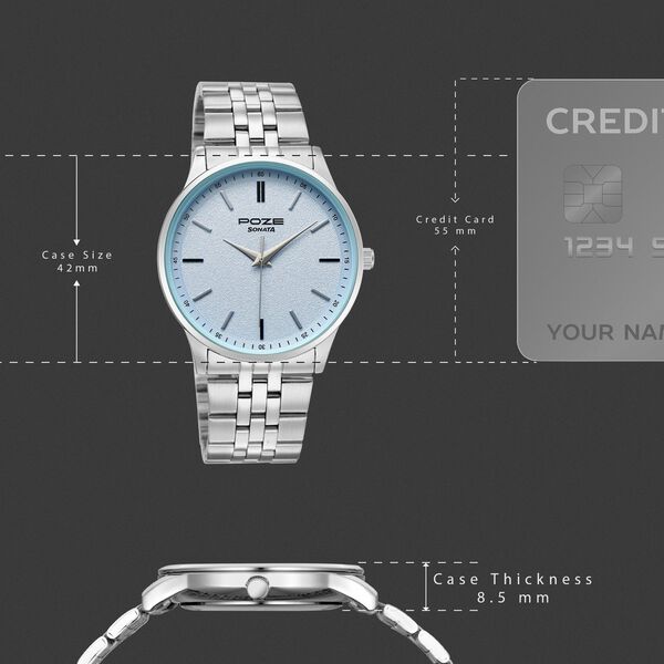 Poze By Sonata Quartz Analog Blue Dial Silver Metal Strap Watch For Men - image number 3