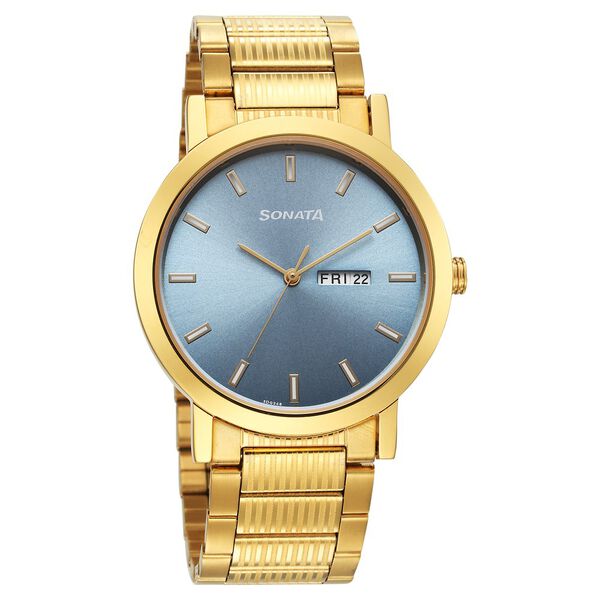 Sonata Utsav Quartz Analog with Day and Date Blue Dial Stainless Steel Strap Watch for Men - image number 0