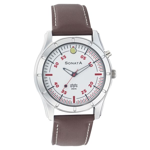 Sonata Quartz Analog White Dial Leather Strap Watch for Men - image number 0