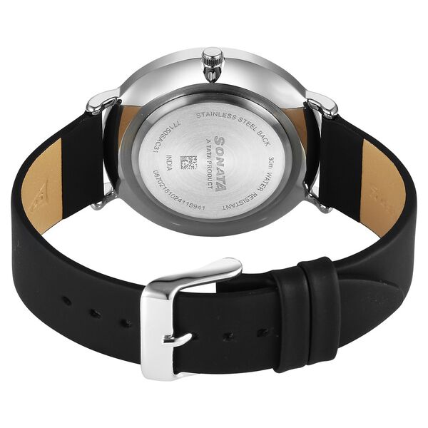 Sonata Ascent Quartz Analog Black Dial Leather Strap Watch For Men - image number 3