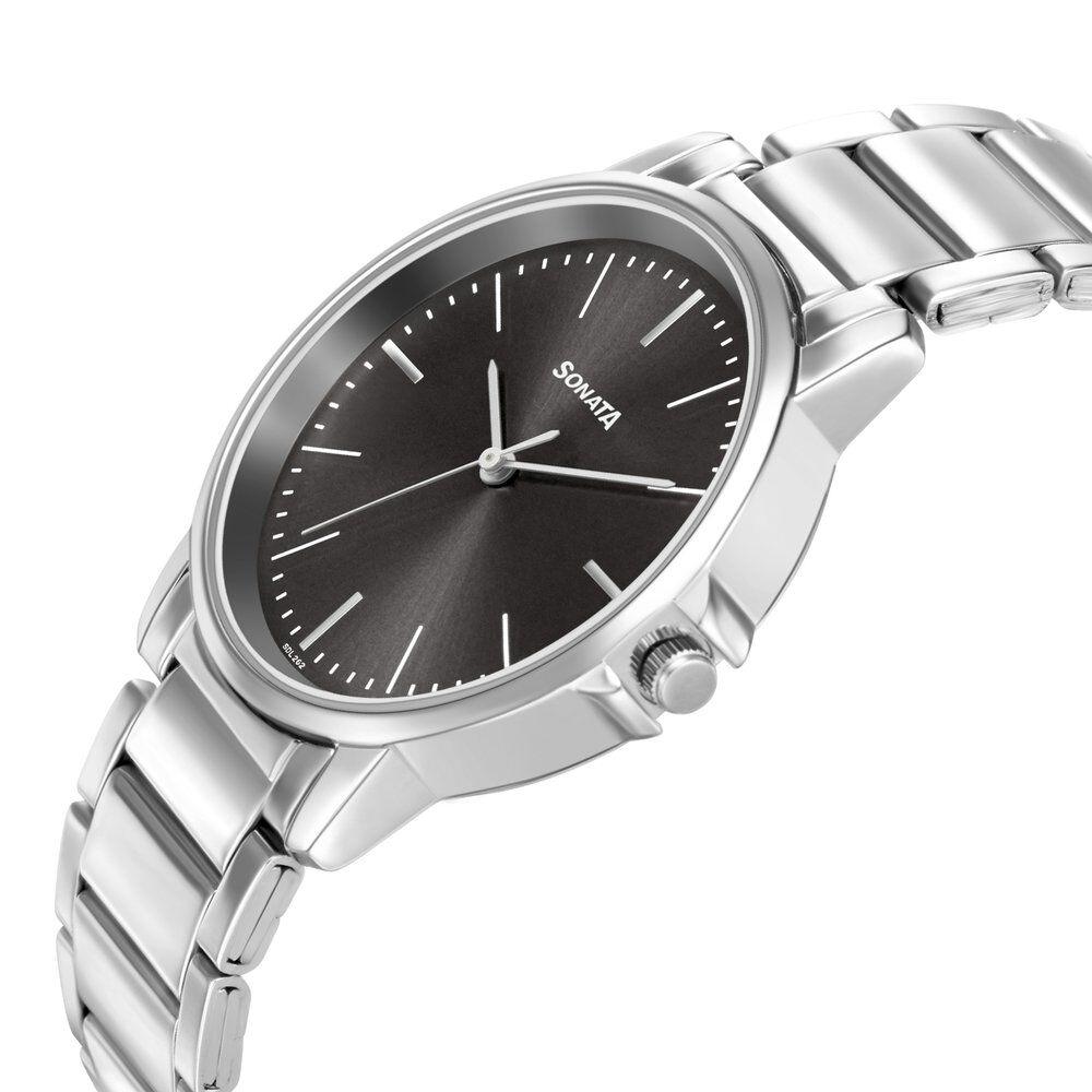 Buy Online Sonata Quartz Analog Grey Dial Stainless Steel Strap Watch for Men ns77083sm05w Sonata