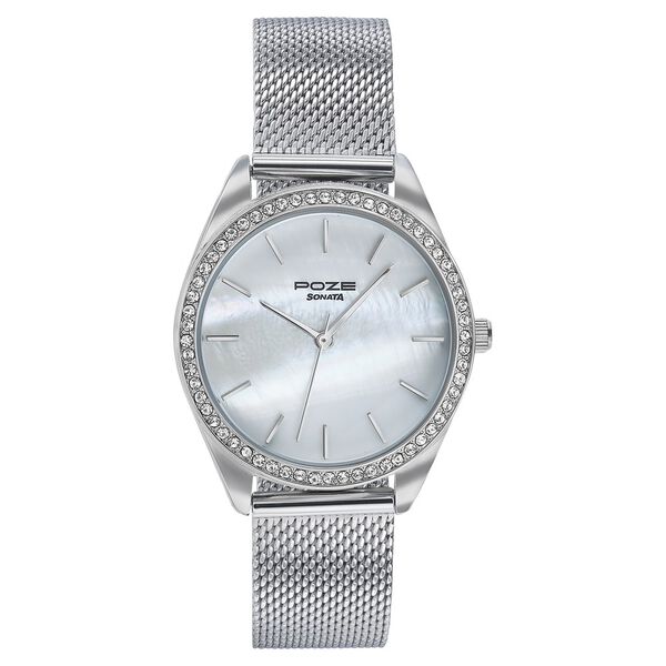 Sonata Poze Quartz Analog Mother of Pearl Dial Silver Color Stainless Steel Strap Watch For Women - image number 1