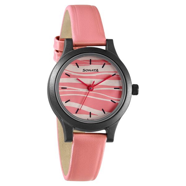 Sonata Play Pink Dial Women Watch With Leather Strap - image number 0
