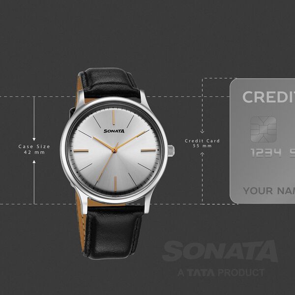 Sonata Aspire Quartz Analog Silver Dial Leather Strap Watch For Men - image number 3