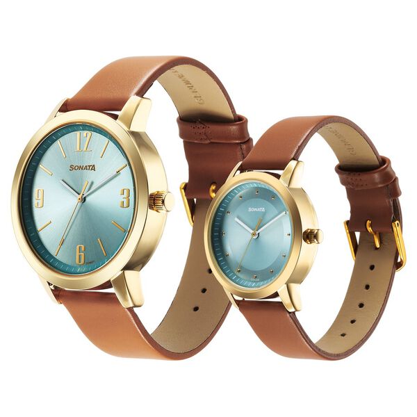 Sonata Pairs Quartz Analog Blue Dial Leather Strap Watch for Couple - image number 1