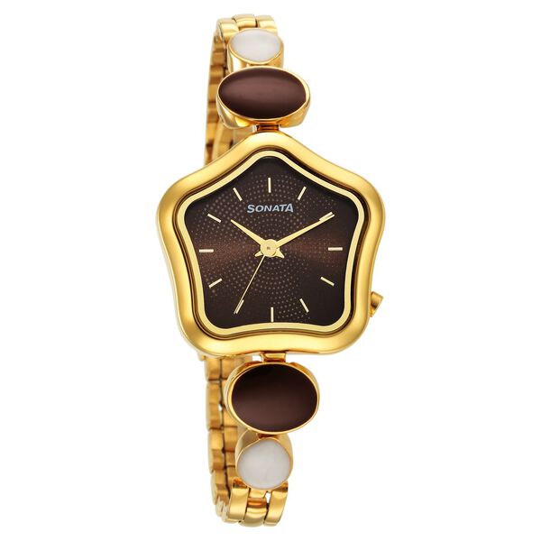 Sonata Utsav Brown Dial Yellow Bi Metal Strap Watch for Women - image number 0